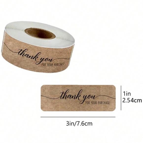 New 120 Piece Roll Self-Adhesive Kraft Paper Thank You Stickers - Picture 3 of 5